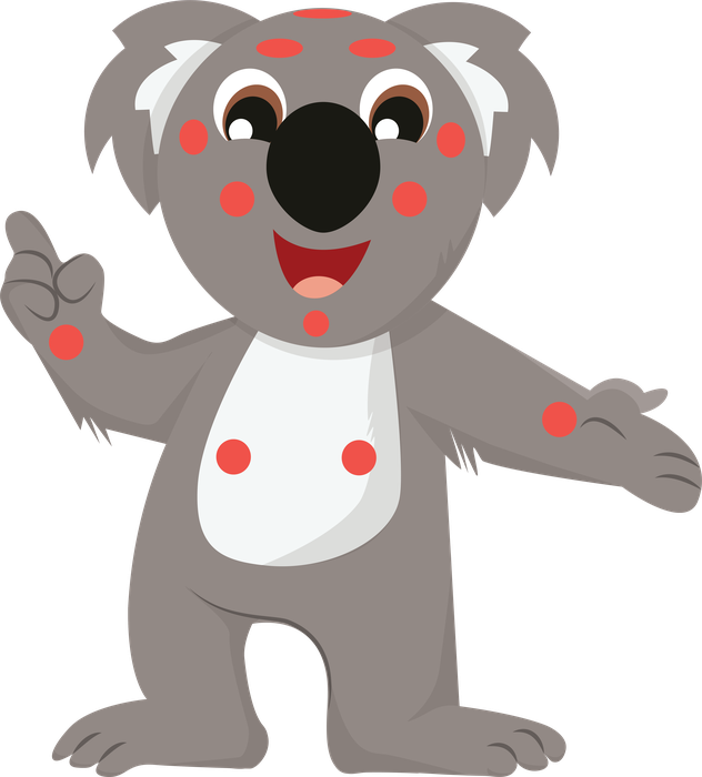 Koola the Koala, with red dots marking the tapping points